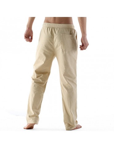 Mens Thin Linen Blend Breathable Solid Color Casual Straight Pants