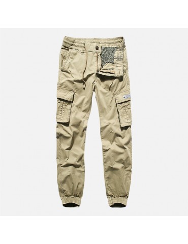 Mens Solid Color Multi Pockets Drawstring Cotton Casual Cargo pants