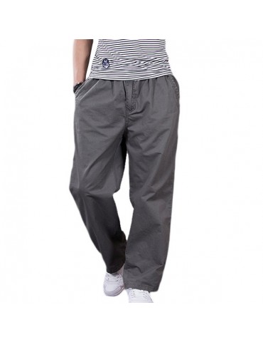 Mens Super Size Thin Spring Summer Elastic Waist Drawstring Loose Fit Casual Cargo Pants