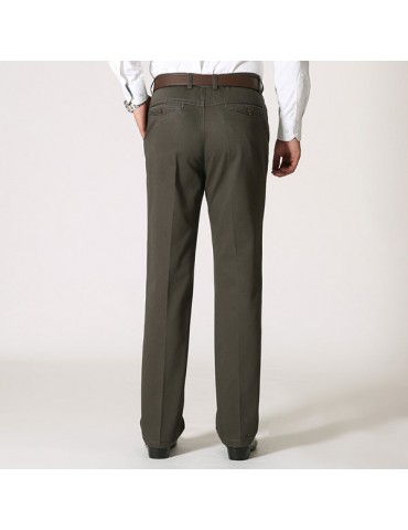 Mens Business Cotton Breathable Trousers Straight Leg Solid Color Casual Pants
