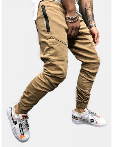 Mens Casual Multi Pockets Drawstring Elastic Waist Cargo Pants