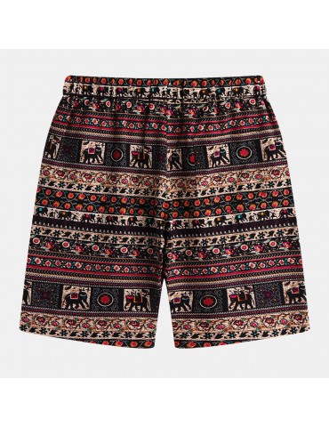 Mens Ethnic Style Printing Loose Fashion Drawstring Elastic Waist Casual Straight Shorts