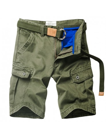 Mens Summer Outdoor Solid Color Multi-pocket Knee Length Beach Shorts Casual Cargo Shorts
