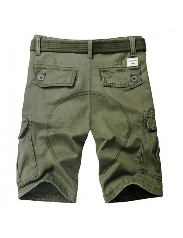 Mens Summer Outdoor Solid Color Multi-pocket Knee Length Beach Shorts Casual Cargo Shorts