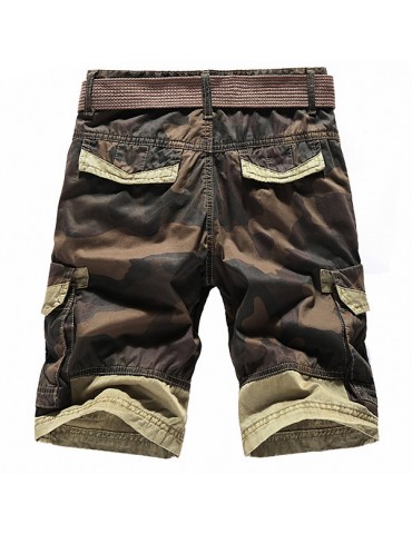 Mens Summer Breathable Cotton Cargo Shorts Multi-pocket Camouflage Knee Length Casual Shorts