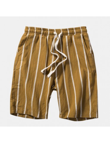 Mens Summer Fashion Loose Breathable Straight Stripe Drawstring Shorts