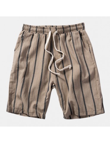 Mens Summer Fashion Loose Breathable Straight Stripe Drawstring Shorts