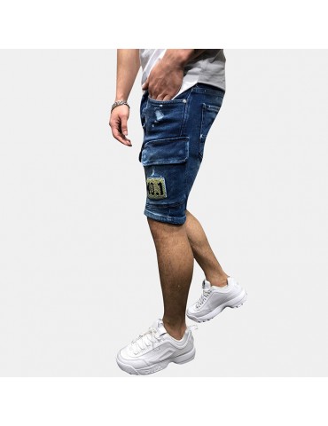 Mens Denim Ripped Washed Big Pockets Fitness Casual Jean Shorts