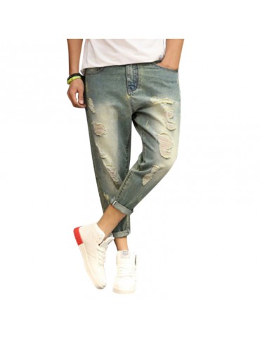 Men Casual Hip-Hop Holes Loose Ankle Long Jeans