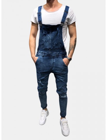 Denim Overalls Suspenders Ripped Jeans for Men