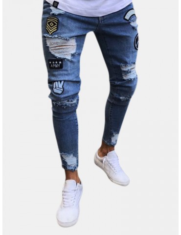 Stylish Hip Hop Ripped Holes Washed Skinny Designer Jeans For Men