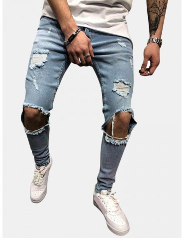 Hip-Hop Knee Big Hole Skinny Fashion Jeans for Men