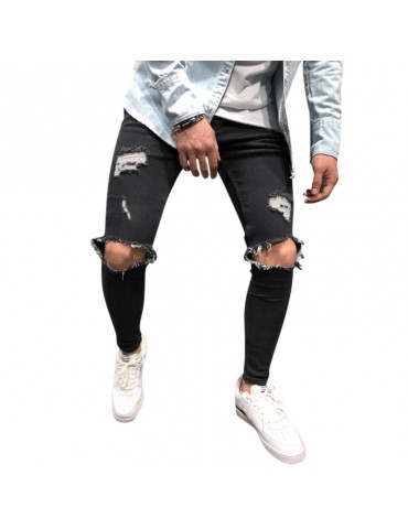 Hip-Hop Knee Big Hole Skinny Fashion Jeans for Men
