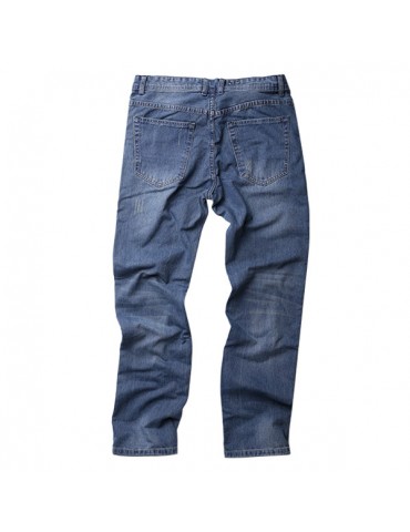 Vintage Holes Light Blue Straight Jeans Denim Pants