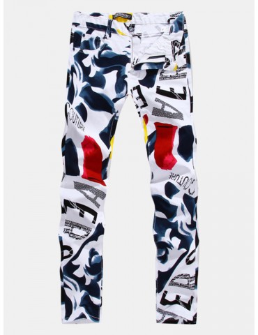 Casual Stylish Hip Hop Printing Straight Designer Jeans For Men