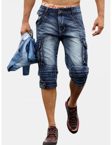 Retro Multi Pockets Over-Knee Casual Short Jeans For Men