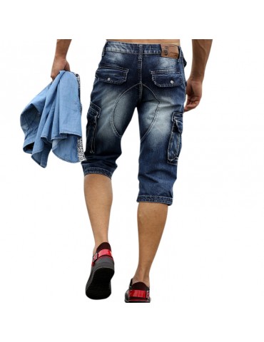 Retro Multi Pockets Over-Knee Casual Short Jeans For Men