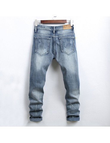 Holes Stylish Straight Washed Jeans For Men