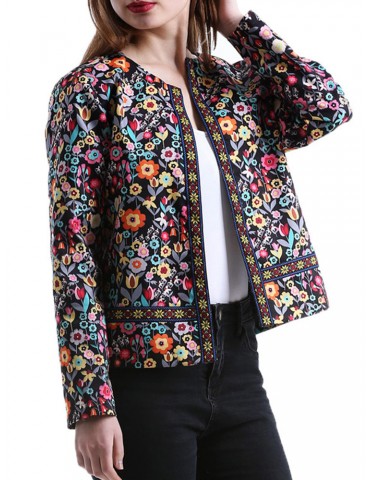 Ethnic Floral Print Long Sleeve Jacket