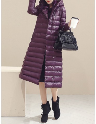 Casual Pure Color Hooded Long Sleeve Women Down Coats