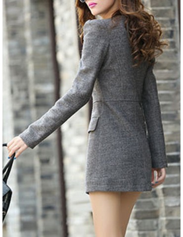 Solid Color Zipped Mid-length Slim Suit Jacket