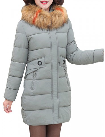 Hooded Fur Collar Thicken Warm Coat