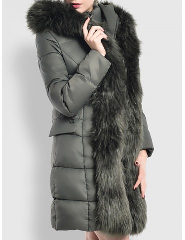 Faux Fur Hooded Zipper Up Down Coat