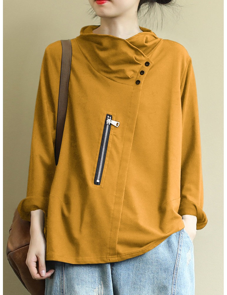 Casual Button Zipper Half Turtleneck Sweatshirt