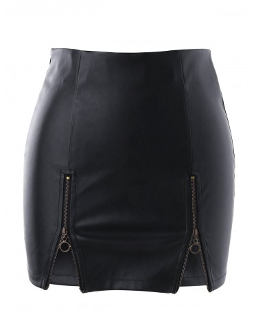 Zippers PU Skirt - Black S