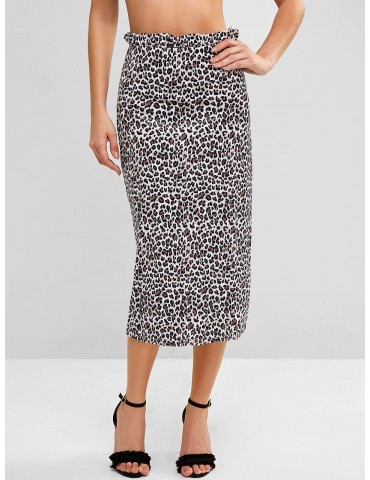 Leopard Side Slit Velvet Skirt - Multi-a Xl