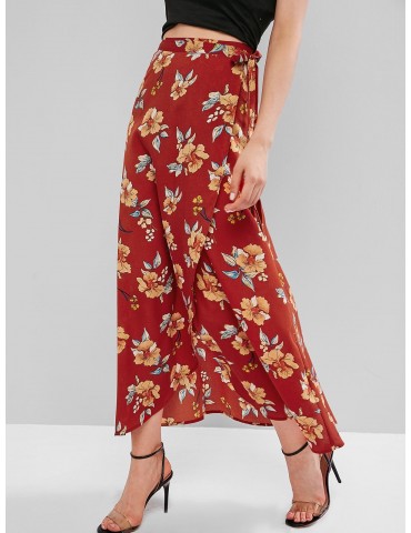  Flower Maxi Wrap Skirt - Chestnut Red M