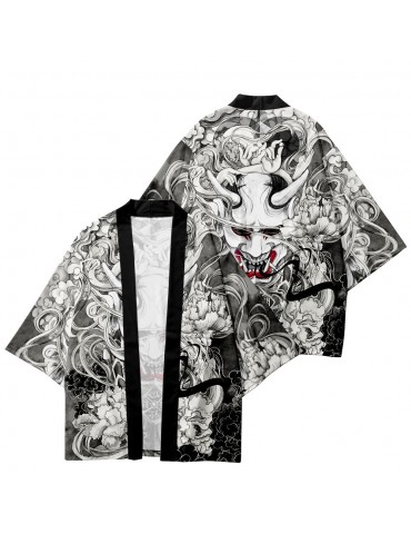 Demon Print Samurai Shirt Clothing Traditional Haori Kimono Women Men Japanese Anime Asian Streetwear Cardigan Yukata Cosplay