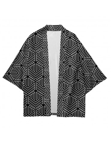 Streetwear Men Women Cardigan Haori Yukata Tops Robe Clothes Plus Size Fashion Geometric Patterns Beach Japanese Style Kimono