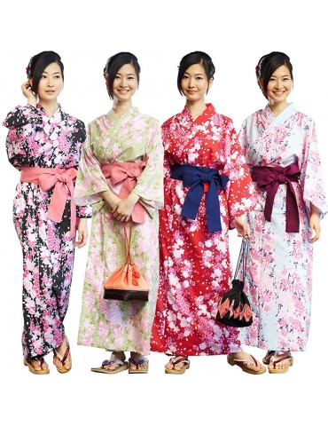 Yukata Women Wholesale Long Cotton Japanese Traditional Court Sakura Floral Print Summer Women Yukata Dress For Ryokan